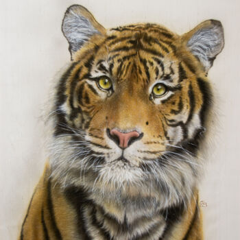 Painting titled "Tiger Naresh – Silk…" by Olga Belova, Original Artwork, Pigments