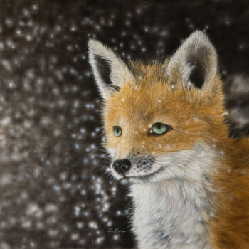 Peinture intitulée "“Fox & snow” Silk p…" par Olga Belova, Œuvre d'art originale, Acrylique