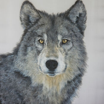 Pintura titulada "Wolf- silk painted…" por Olga Belova, Obra de arte original, Pigmentos