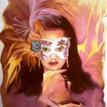 Malerei mit dem Titel "" Baile de Máscaras"" von Olga Beltrão, Original-Kunstwerk, Öl