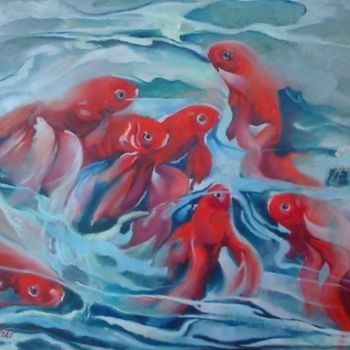 Pintura intitulada ""Festa no Mar!"" por Olga Beltrão, Obras de arte originais, Óleo