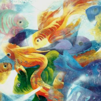 Pintura intitulada ""Festa no Mar!" II" por Olga Beltrão, Obras de arte originais, Óleo