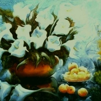 Painting titled ""Flores e Frutas so…" by Olga Beltrão, Original Artwork, Oil