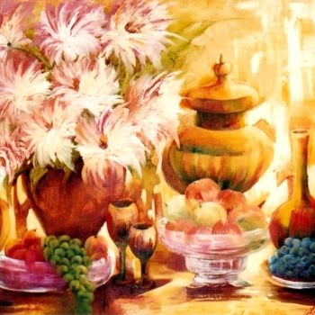 Peinture intitulée ""Floral de Luz"" par Olga Beltrão, Œuvre d'art originale, Huile