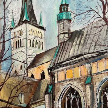 Rysunek zatytułowany „St. Olaf's Church,…” autorstwa Olga Beltsova, Oryginalna praca, Akryl