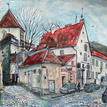 Pintura intitulada "Rüütli street. Tall…" por Olga Beltsova, Obras de arte originais, Acrílico