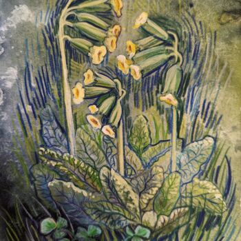 Tekening getiteld "Spring primrose flo…" door Olga Beltsova, Origineel Kunstwerk, Aquarel