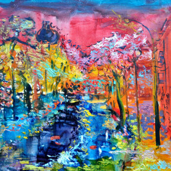 제목이 "Night lights of the…"인 미술작품 Olga Bezhina로, 원작, 기름 나무 들것 프레임에 장착됨