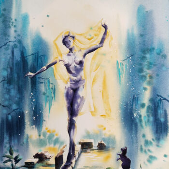 Peinture intitulée "Girl walking on a l…" par Olga Bezlepkina, Œuvre d'art originale, Aquarelle