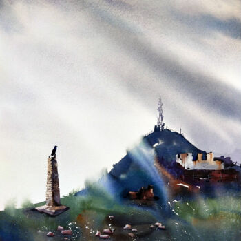 Painting titled "Dagestan. Tower - r…" by Olga Bezlepkina, Original Artwork, Watercolor