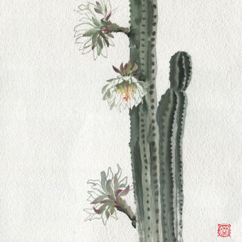 Painting titled "Cactus in bloom #01" by Olga Bezlepkina, Original Artwork, Ink