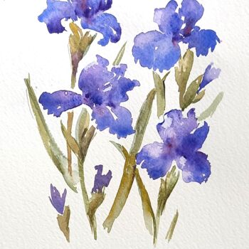 Schilderij getiteld "Blumen Iris Aquarel…" door Olga Billmaier, Origineel Kunstwerk, Aquarel
