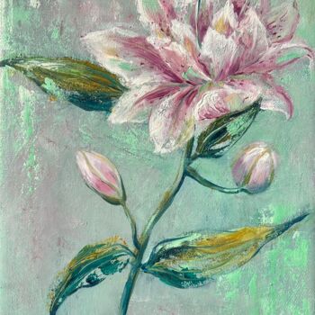 Painting titled "Lily" by Olga Biriuk, Original Artwork, Oil Mounted on Wood Stretcher frame