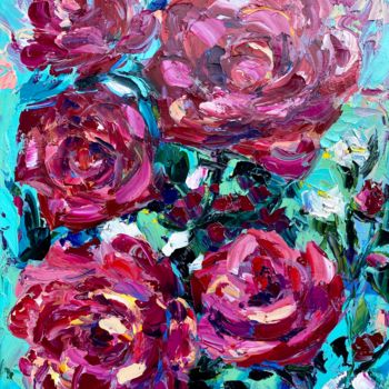 Painting titled "Roses - The burst o…" by Olga Blazhko, Original Artwork, Oil