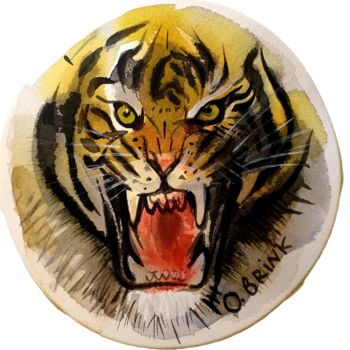 Malerei mit dem Titel "Tiger" von Olga Brink, Original-Kunstwerk, Aquarell