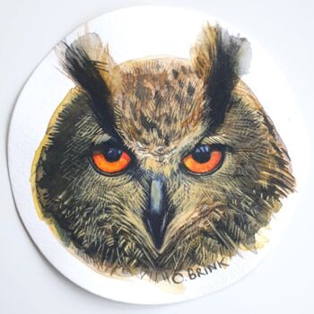 Pintura intitulada "Owl" por Olga Brink, Obras de arte originais, Aquarela