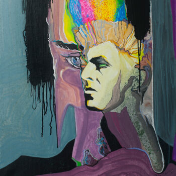 Painting titled "David Bowie singer…" by Olga Chertova, Original Artwork, Acrylic Mounted on Wood Stretcher frame