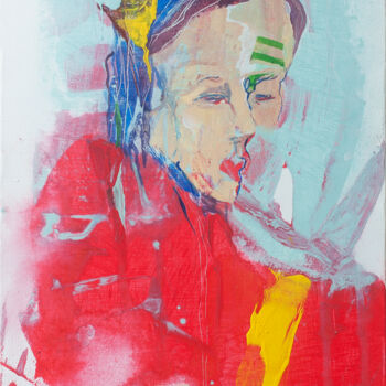 Pittura intitolato "red lips portrait" da Olga Chertova, Opera d'arte originale, Acrilico Montato su Telaio per barella in l…