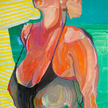Картина под названием "Woman on the beach" - Olga Chertova, Подлинное произведение искусства, Акрил Установлен на картон