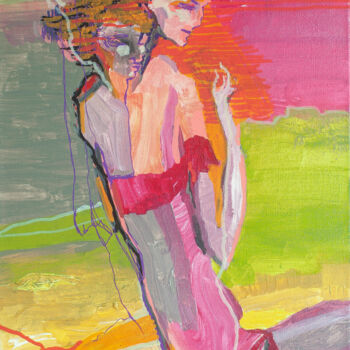 Schilderij getiteld "Woman in red bikini" door Olga Chertova, Origineel Kunstwerk, Acryl Gemonteerd op Karton