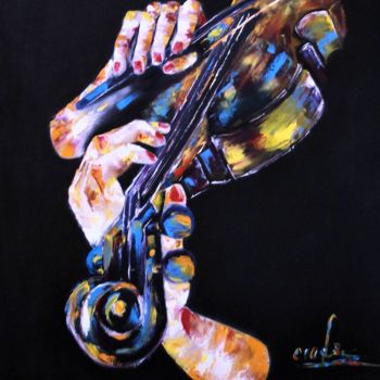 Schilderij getiteld "violon" door Olga Chilova - Stephan, Origineel Kunstwerk, Olie