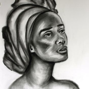 Dessin intitulée "beauté Africaine" par Olga Chilova - Stephan, Œuvre d'art originale, Fusain