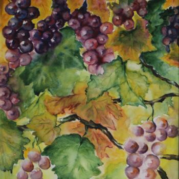 Schilderij getiteld "raisins vigne" door Olga Chilova - Stephan, Origineel Kunstwerk, Aquarel