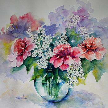 Peinture intitulée "Fleurs roses Aquare…" par Olga Chilova - Stephan, Œuvre d'art originale, Aquarelle