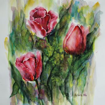 Painting titled "aquarelle - 3 tulip…" by Olga Chilova - Stephan, Original Artwork, Watercolor