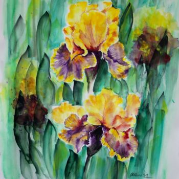 Pintura titulada "Iris Jaunes" por Olga Chilova - Stephan, Obra de arte original, Acuarela