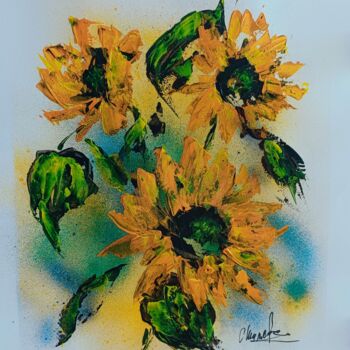 Картина под названием "tournesols-jaunes" - Olga Chilova - Stephan, Подлинное произведение искусства, Акрил