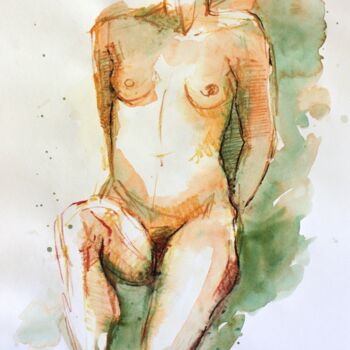 Aktstudie 1018 sitzende Frau Aquarell Aktbild 30x42cm