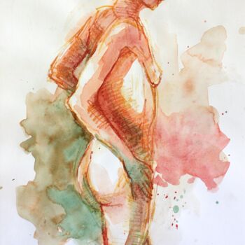 Drawing titled "Aktstudie 1016 Aktb…" by Olga David, Original Artwork, Watercolor