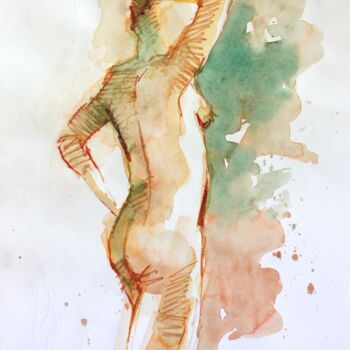 Zeichnungen mit dem Titel "Aktstudie 1019 Rück…" von Olga David, Original-Kunstwerk, Aquarell