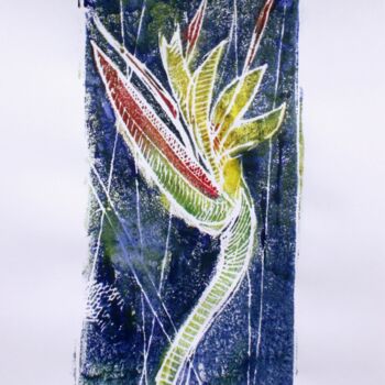 Gravures & estampes intitulée "bird of paradise fl…" par Olga David, Œuvre d'art originale, Monotype