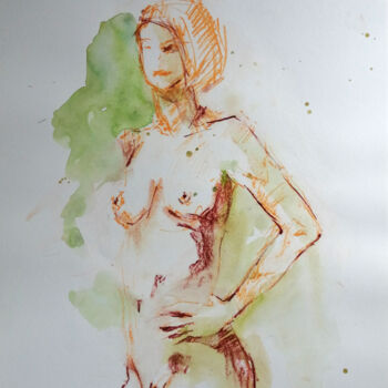 Drawing titled "Akt 812 stehende Fr…" by Olga David, Original Artwork, Watercolor