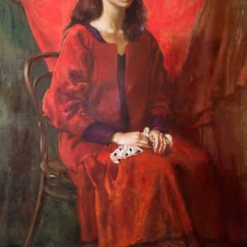 Картина под названием "Дама в красном" - Olga Fadeeva, Подлинное произведение искусства, Масло