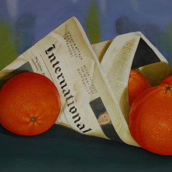 Schilderij getiteld "newspaper-with-oran…" door Olga Formisano, Origineel Kunstwerk