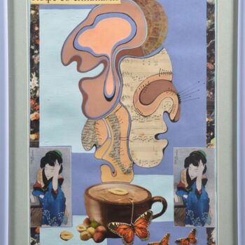 Collages intitulée "кофе со сливками" par Olga Gatieva, Œuvre d'art originale, Collages Monté sur Panneau de bois