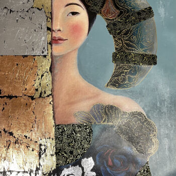Malarstwo zatytułowany „Beauty” autorstwa Olga Goncharova, Oryginalna praca, Srebrny nadruk Zamontowany na Drewniana rama no…