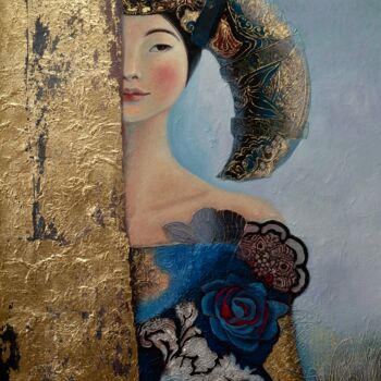 Malarstwo zatytułowany „Dangina” autorstwa Olga Goncharova, Oryginalna praca, Srebrny nadruk Zamontowany na Drewniana rama n…