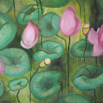 Peinture intitulée "Lotus" par Olga Gordiiuk, Œuvre d'art originale, Gouache
