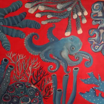 Картина под названием "vissen in zee compo…" - Olga Grig, Подлинное произведение искусства, Акрил