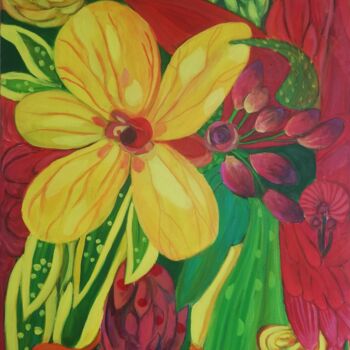 Peinture intitulée "Hawaii bloemen 2" par Olga Grig, Œuvre d'art originale, Acrylique