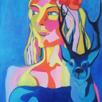 Schilderij getiteld "Lente girl" door Olga Grig, Origineel Kunstwerk, Acryl