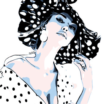 Digital Arts titled "Polka Dot Lady" by Olga Guseva, Original Artwork, Digital Painting Mounted on Wood Panel