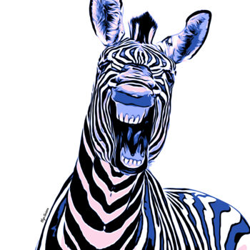 Digital Arts titled "Funny zebra" by Olga Guseva, Original Artwork, Digital Painting Mounted on Wood Panel