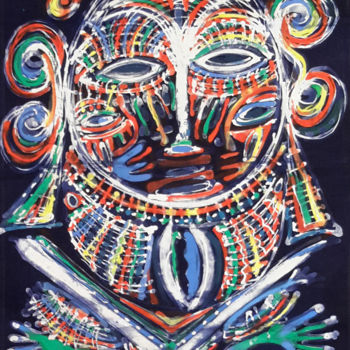 Arte têxtil intitulada "Akwé." por Olga Indigo, Obras de arte originais, Pigmentos