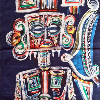 纺织艺术 标题为“Masque Akpé.” 由Olga Indigo, 原创艺术品, 颜料