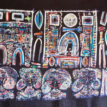 Textilkunst mit dem Titel "Ronmèn" von Olga Indigo, Original-Kunstwerk, Pigmente